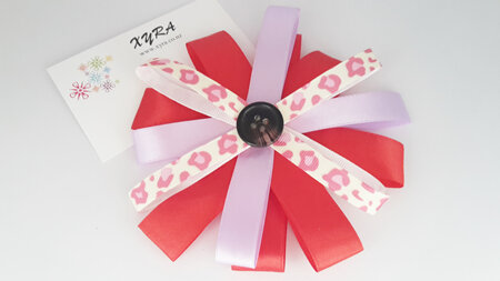 Red and Lavender Button Hair Bow