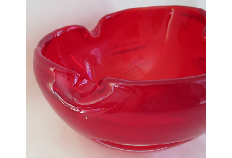 Red art glass ashtray