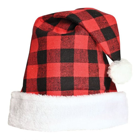 Red & black plaid Santa hat