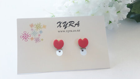 Red Heart Polymer Clay Clip-on Earrings