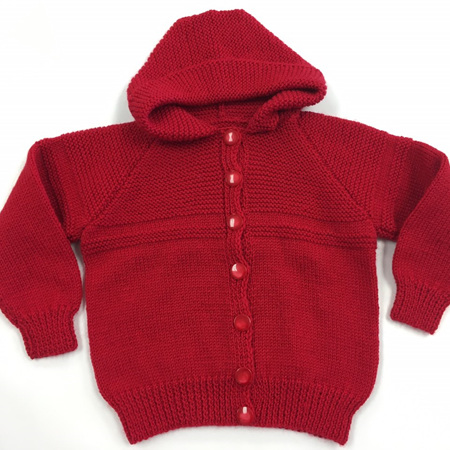 Red Knitted Merino Hooded Jacket - 18 mths to 3 years