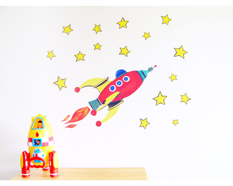 Red rocket wall decal