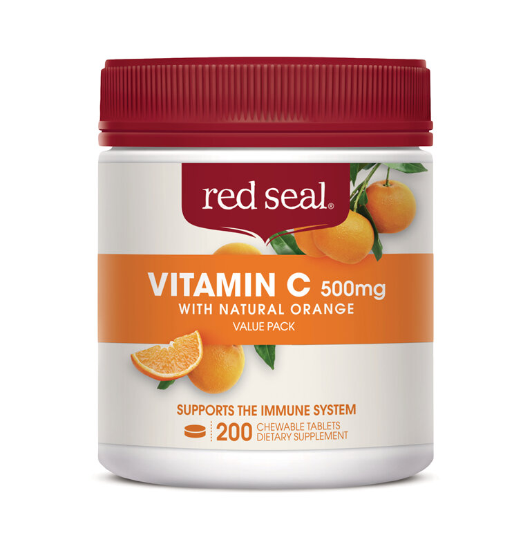 Red Seal Vitamin C 500mg Orange 200 Chewable Tablets