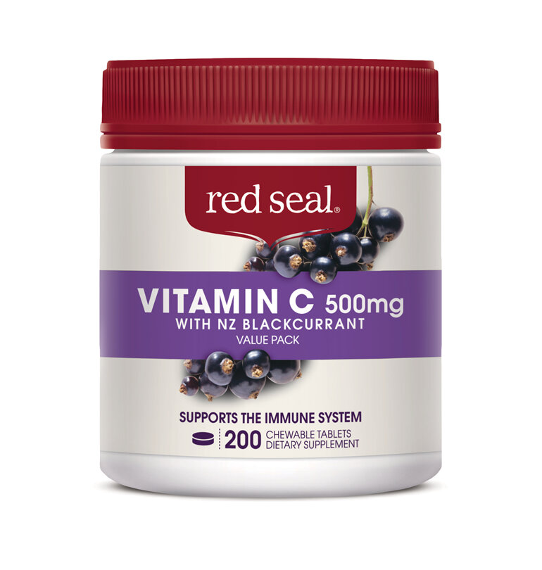 Red Seal Vitamin C 500mg with NZ Blackcurrant  200 Chewable Tablets