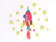 Red space rocket wall decal