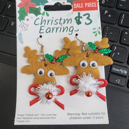 Reindeer Christmas earrings with Goggly eyes