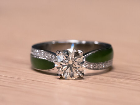 Representing Milestones: Hand Carved Pounamu and Diamond Engagement Ring Remodel