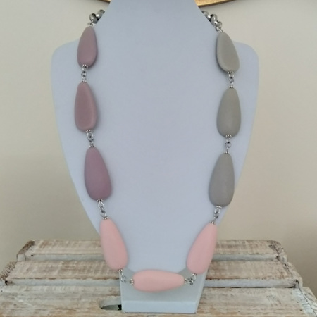 Resin Teardrop 3 Toned Necklace - Baby Pink, Lilac & Light Grey
