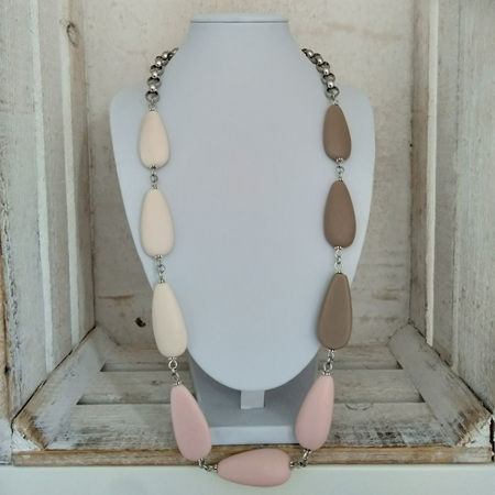 Resin Teardrop 3 Toned Necklace - White, Pink & Stone