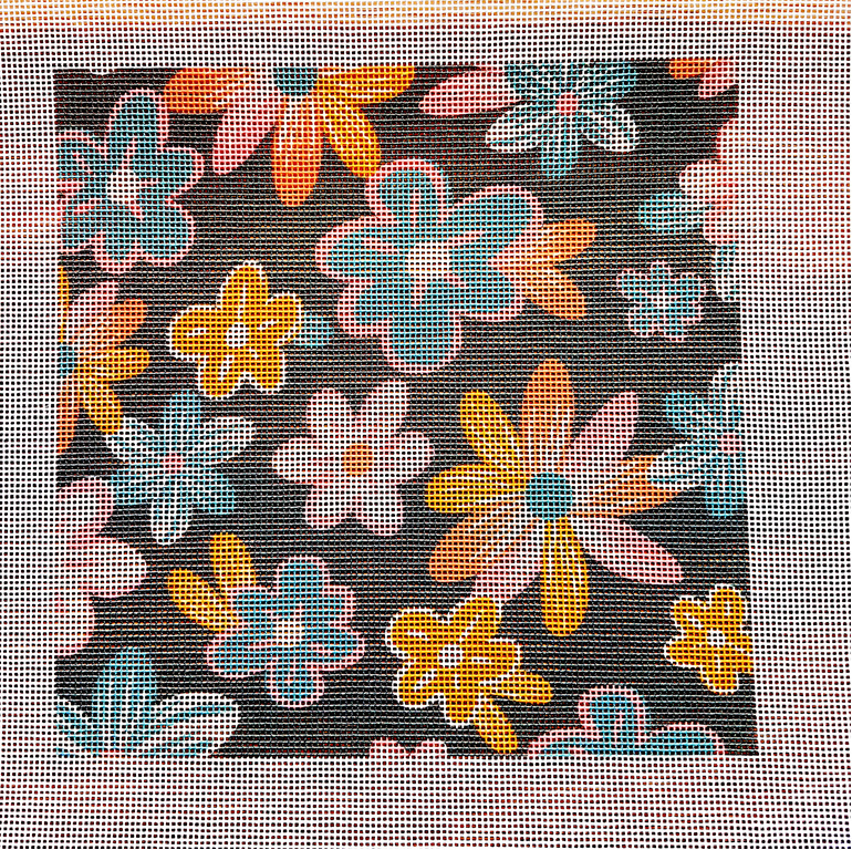 Retro flowers needlepoint canvas