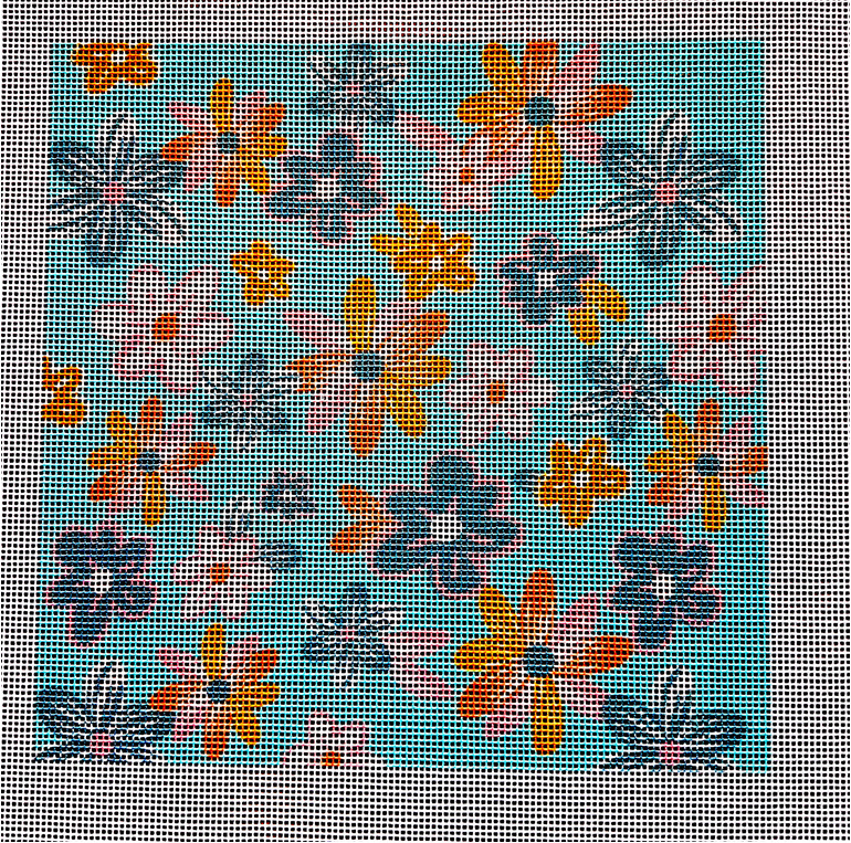 Retro flowers needlepoint canvas