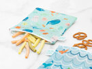Reusable Snack Bag, Large 2-Pack: Ocean Life & Whale Tail waves