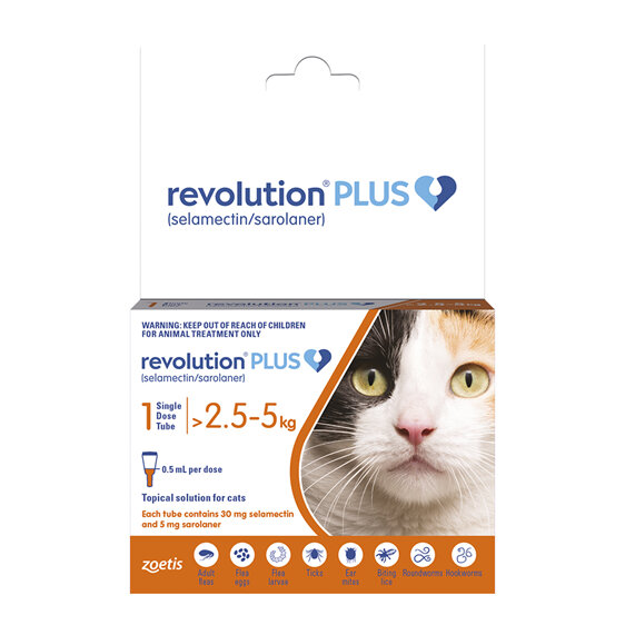 Revolution Plus for Cats 2.5 to 5.0kg treats fleas, worms & mites 1pk