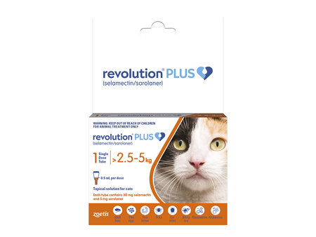 Revolution Plus for Cats 2.5 to 5.0kg treats fleas, worms & mites 1pk