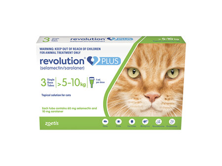 Revolution Plus for Cats 5.0 to 10kg treats fleas, worms & mites 3pk