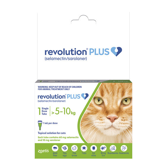 Revolution Plus for Cats 5.0 to 10kg treats fleas, worms & mites 1pk