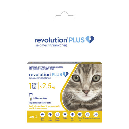 Revolution Plus for Cats Less than 2.5kg treats fleas, worms & mites 1pk