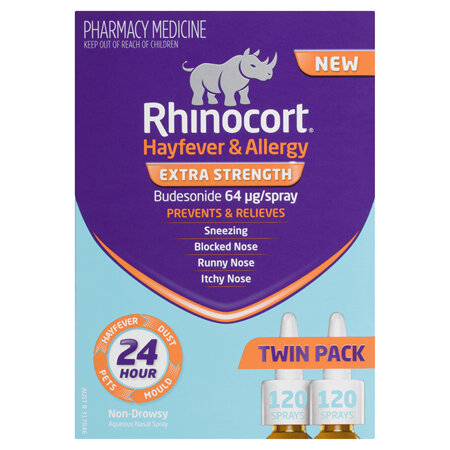 Rhinocort Extra Strength 64mcg Hayfever & Allergy Nasal Spray 2x120 Dose Twin Pack
