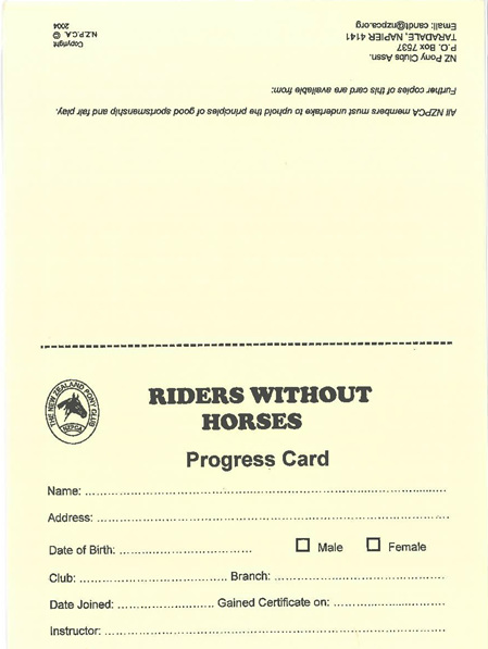 Riders Without Horses Progress Card