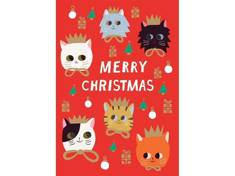Roger La Borde Christmas Card Pack of 5 | Cat Faces