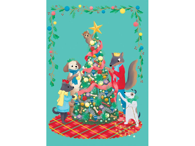 Roger La Borde Christmas Card Pack of 5 | Dogs Around the Tree
