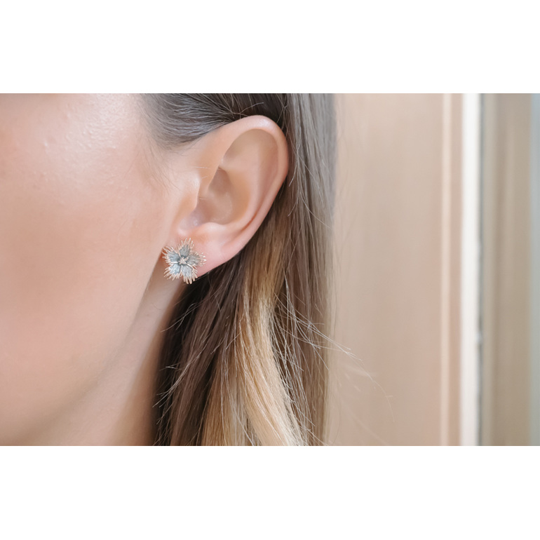 rose gold flower earrings white sapphire