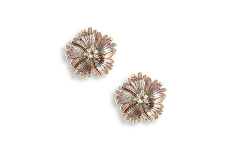 Rose gold plated sterling silver enamel flower stud earrings