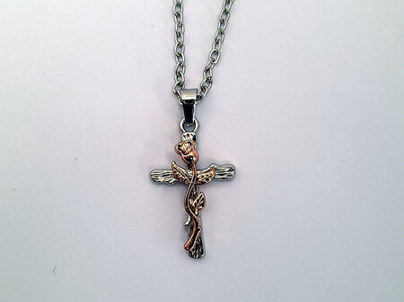 Rose On Silver Cross Pendant