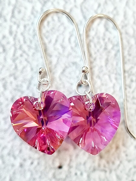 Rose Pink AB Swarovski Crystal Heart Earrings
