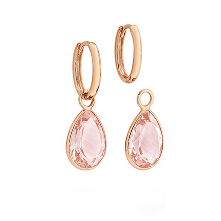 Rose Quartz Charm Rose Gold Huggie Earrings