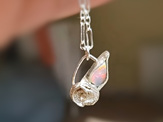 Rose raw opal necklace leaf flower sterling silver unique pendant lilygriffin nz