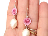 rose rosette pink baroque cream pearl earrings sterling jewellery nz