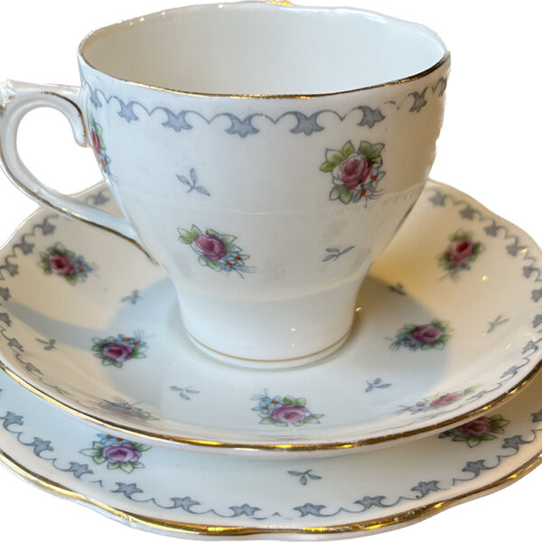 Roslyn Fine Bone China Tea Cup, Saucer and Plate Trio Set