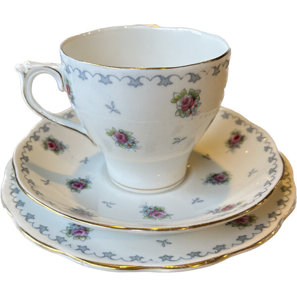 Roslyn Fine Bone China Tea Cup, Saucer and Plate Trio Set