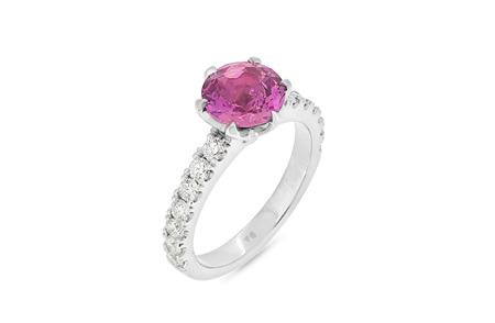 Round Pink Sapphire and Diamond Ring