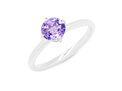 Round purple amethyst four claw solitaire ring crafted in 9ct white gold
