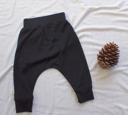 'Rowan' Harem Pants, Black 100% NZ Merino, 3-6 months