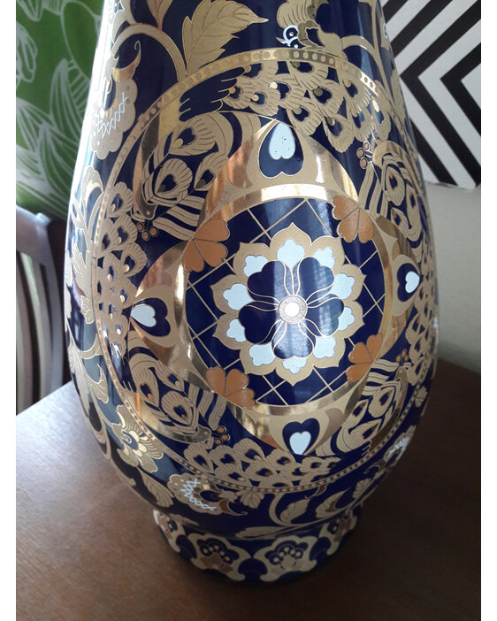Royal Dane Vase Gold and Blue Porcelain New Zealand bloomdesigns