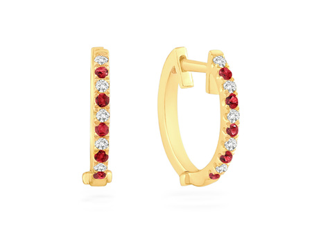 Ruby and Diamond Set Yellow Gold Huggie Earrings
