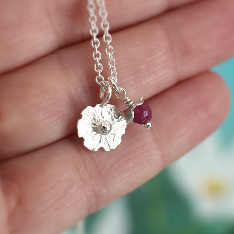 ruby july birthstone floral flower silver necklace pendant lilygriffin nz jewels
