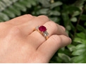 ruby ring, ruby diamond ring, ruby three stone, new zealand rings,