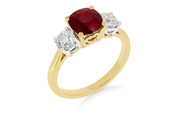 ruby ring, ruby diamond ring, ruby three stone, new zealand rings,