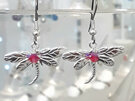 RUBY  -  Silver & Red Dragonfly Earrings