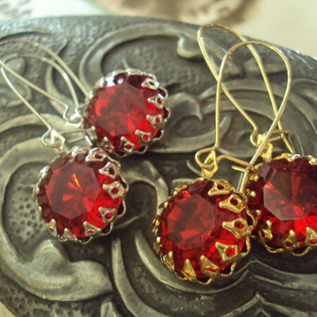 Ruby vintage rhinestone crown setting earrings