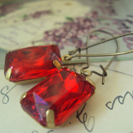 Ruby vintage rhinestone earrings