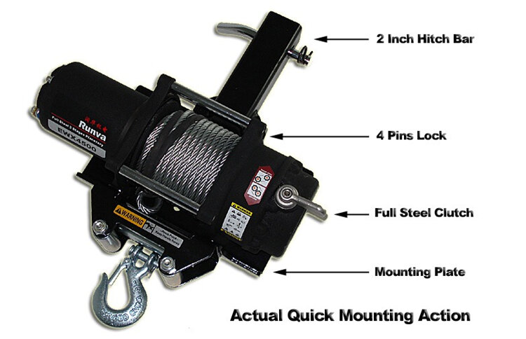 Runva 4.5X 12V with Steel Cable - Hitch Pack Winch