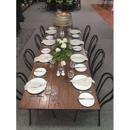 Rustic Wood Table 240m x 90cm (2 Black Leg Frames)