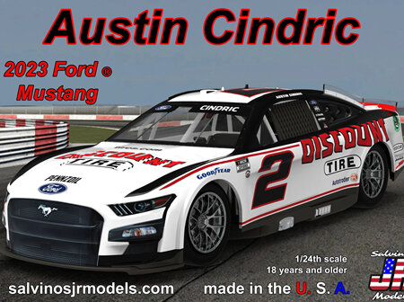 Salvinos JR Models 1/24 Team Penske Austin Cindric 2023 Discount Tire Mustang (PF2023ACP)