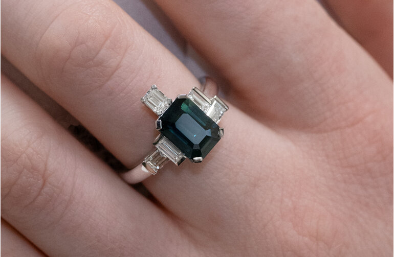 Sapphire and Diamond Ring inspired by Piet Mondrian