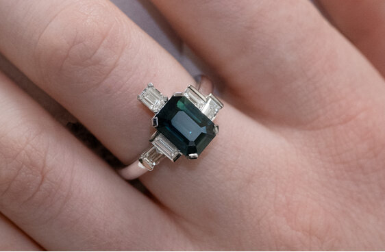 Sapphire and Diamond Ring inspired by Piet Mondrian